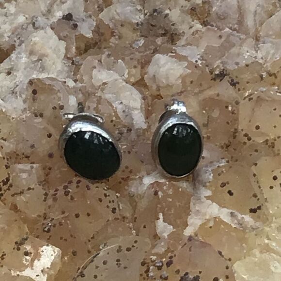 Earrings, Jade and Sterling Silver Stud Earrings, NEW, Handmade, Artisan - Picture 2 of 4